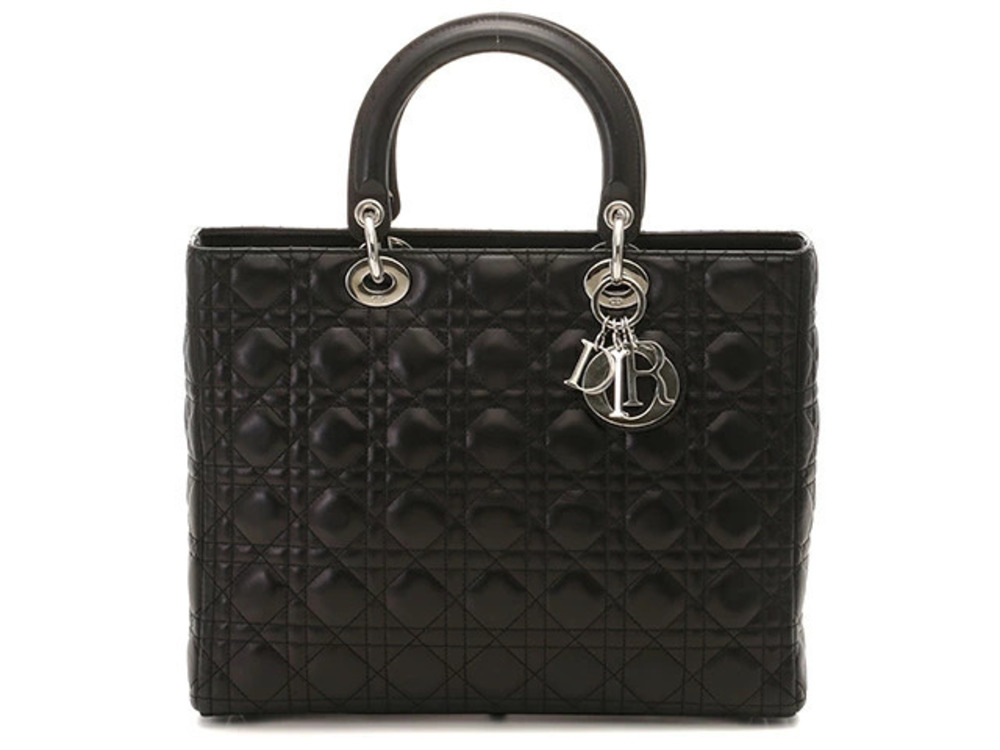 Christian Dior Bag Lady Cannage Tote Lambskin Black AH